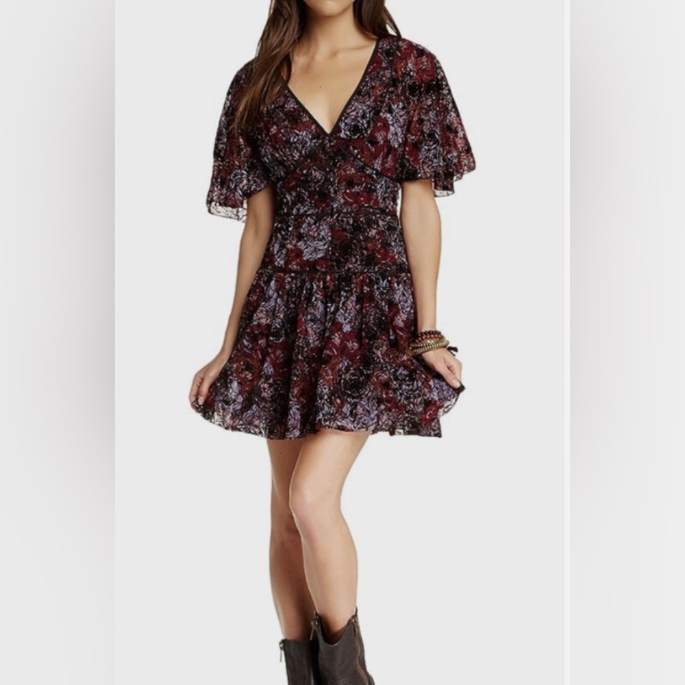 Free People Perfect Dream Black Berry Combo FitFlare Chiffon Dress